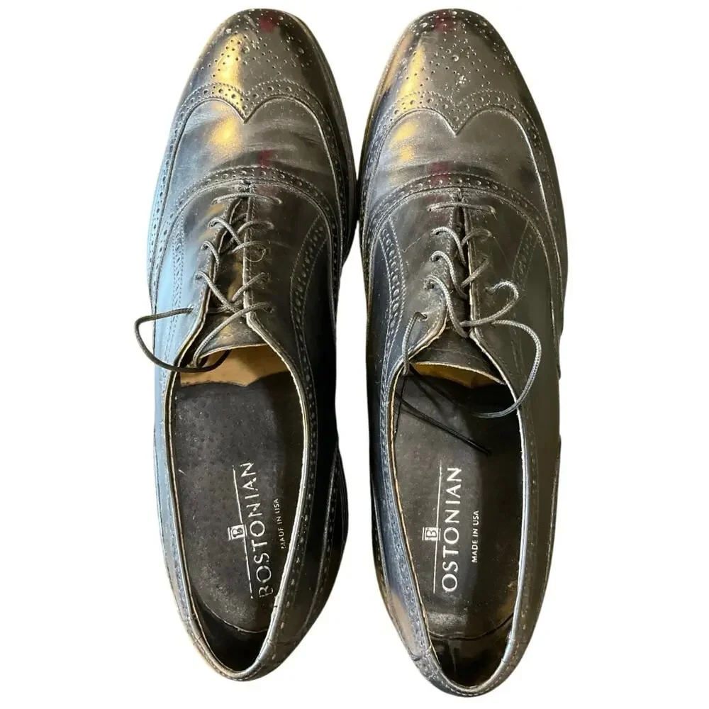 Bostonian Oxford Shoes Mens 12 Black Leather Wingtip Brogue Dress Shoes Made USA